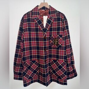Gucci Wool Blend Sport Coat Plaid Flannel Crest Red/Blue Men’s Size 50 L